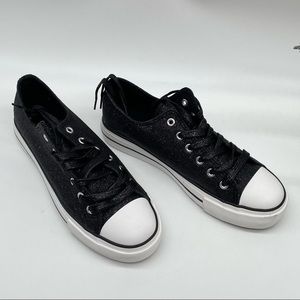 8 Olivia Miller Black glitter lace up sneakers size 8 NEW